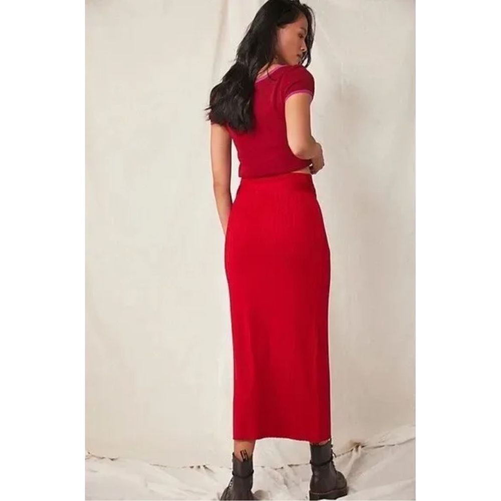 NEW FREE PEOPLE UNDER SUN WRAP SKIRT RIBBED MIDI SKIRT In RED Size Xs
